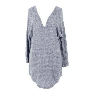 Soho NYC $47 Sz M Blue Multi V Neck Round Hi Lo Texture Acrylic Knit Sweater